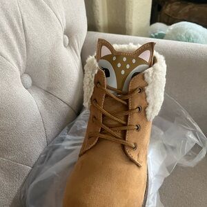 Tan Kids Boots with Animal Design